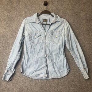 Jean Shop Shirt Mens Small Blue Light Wash Denim Made in USA Chambray Button Up